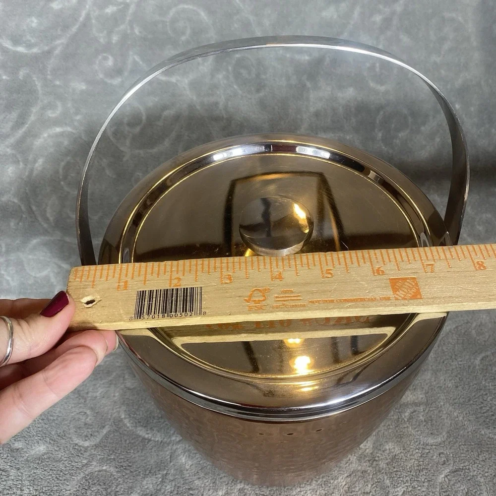 Hammered Copper Color &‎ Stainless Steel Ice Bucket Champaign Cooler Barware Lid